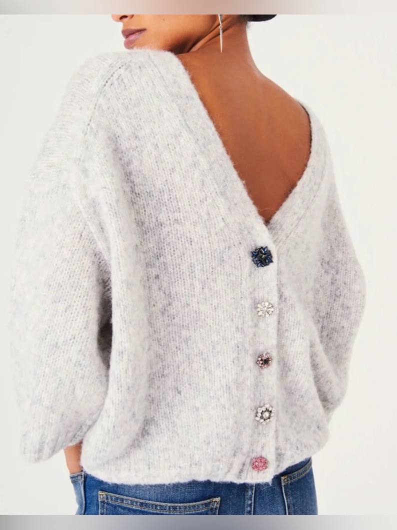Ba&Sh V Back Sweater With Jeweled Buttons 53% Wool 30% Polyamide 17% Alpaca